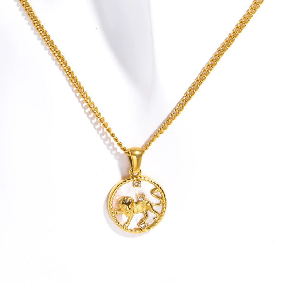Necklace Stainless Steel Geometric Twelve Constellations Coin O Shaped Chain Vacuum Plated 18K Gold Color Preservation Old Money Style Unisex