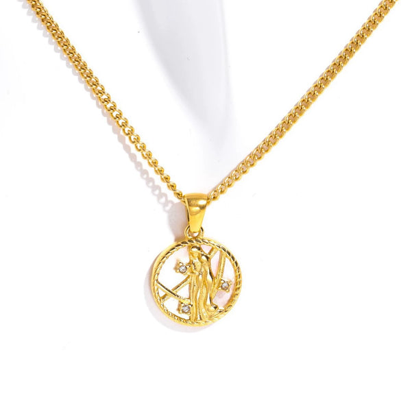 Necklace Stainless Steel Geometric Twelve Constellations Coin O Shaped Chain Vacuum Plated 18K Gold Color Preservation Old Money Style Unisex