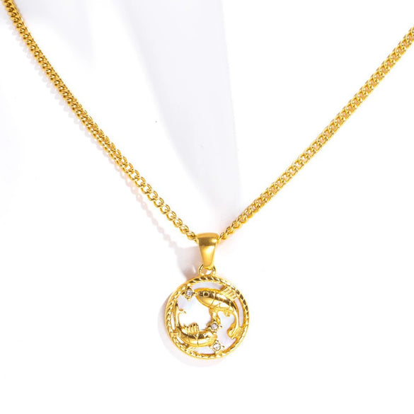 Necklace Stainless Steel Geometric Twelve Constellations Coin O Shaped Chain Vacuum Plated 18K Gold Color Preservation Old Money Style Unisex