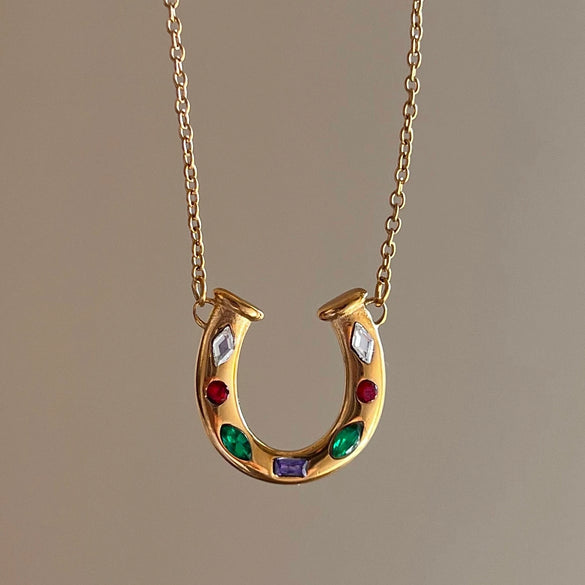 Necklace Stainless Steel Geometric U Shaped Rainbow Natural Baroque Pearl Multi Pendant Electroplating