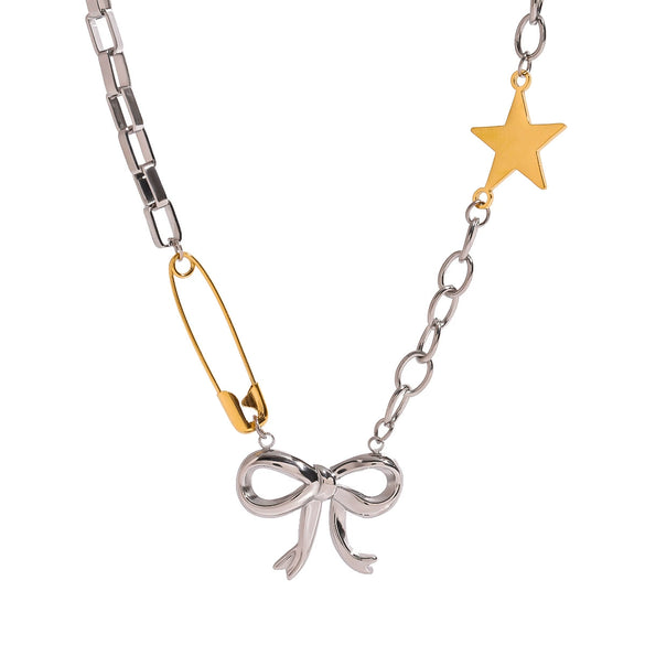 Necklace Stainless Steel Gold And Silver Color Matching Bow Pattern Electroplating For Women