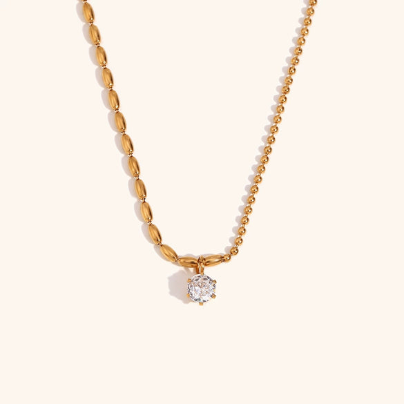 Necklace Stainless Steel Gold Plated Asymmetric Rice Beads Round Bead Chain Geometric Zircon For Women