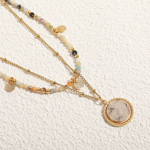 Necklace Stainless Steel Gold Plated Handmade Geometric Round Pendant Clavicle Chain For Women