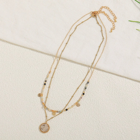 Necklace Stainless Steel Gold Plated Handmade Geometric Round Pendant Clavicle Chain For Women