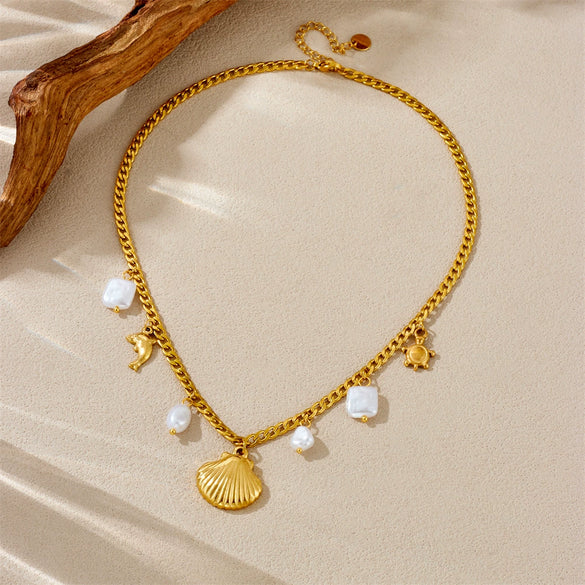 Necklace Stainless Steel Goldplated Animal Zodiac Square Pendant