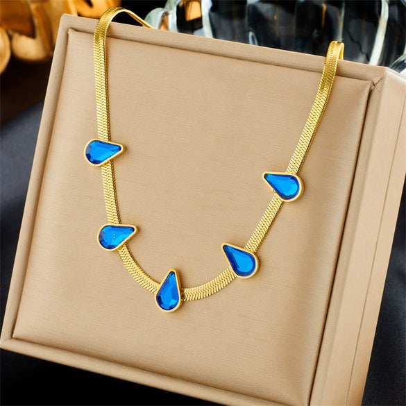 Necklace Stainless Steel Goldplated Geometric Mixed Gem Inlay Snake Bone Chain For Women
