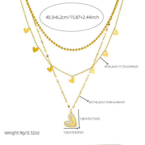 Necklace Stainless Steel Goldplated Multilayer Stacked White Shell Heart Shape Pendant