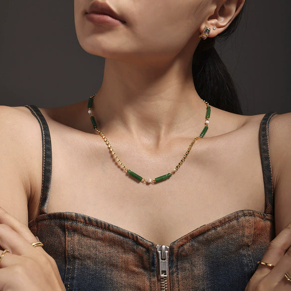 Necklace Stainless Steel Green Aventurine Geometric Light Luxury Electroplating