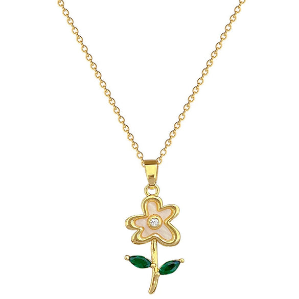 Necklace Stainless Steel Green Leaf Shell Flower Geometric Style