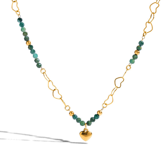 Necklace Stainless Steel Green Natural Stone Heart Shape Electroplated For Women