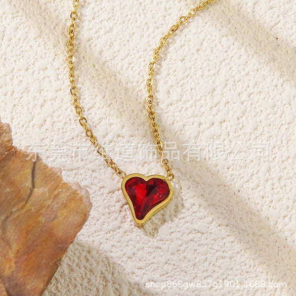 Necklace Stainless Steel Heart Drop Geometric Shape Simple Style Electroplating Women's