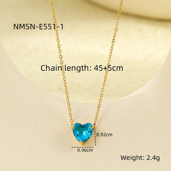 Necklace Stainless Steel Heart Inlaid With Zircon 18K Gold Plated
