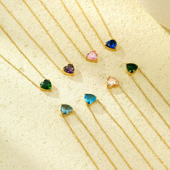 Necklace Stainless Steel Heart Inlaid With Zircon 18K Gold Plated