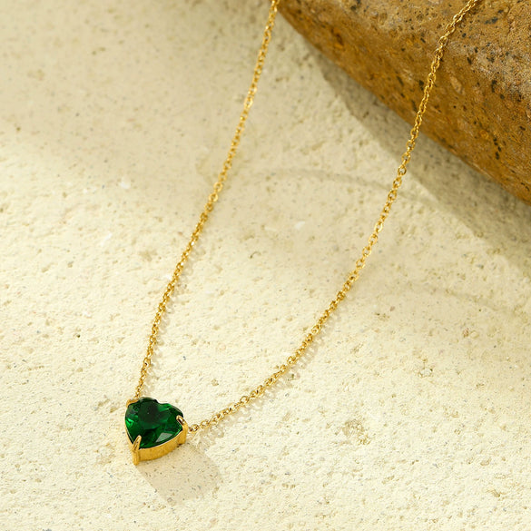 Necklace Stainless Steel Heart Inlaid With Zircon 18K Gold Plated