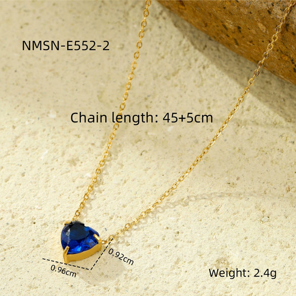 Necklace Stainless Steel Heart Inlaid With Zircon 18K Gold Plated