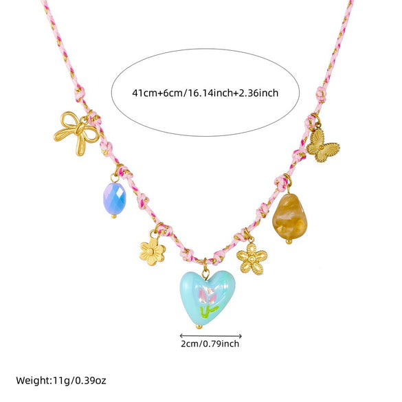 Necklace Stainless Steel Heart Shape Braided Rope Knotted Electroplating Fresh And Simple Women's