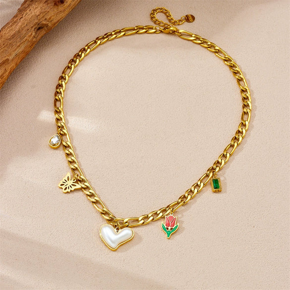 Necklace Stainless Steel Heart Shape Electroplating Multielement Accessory For Women