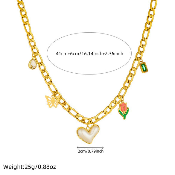 Necklace Stainless Steel Heart Shape Electroplating Multielement Accessory For Women