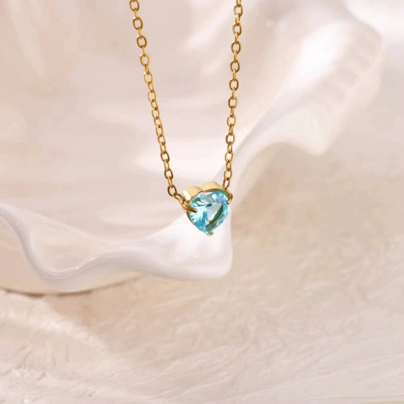 Necklace Stainless Steel Heart Shape Mixed Gemstone Setting Set With Diamonds Furnace Electroplated For Women
