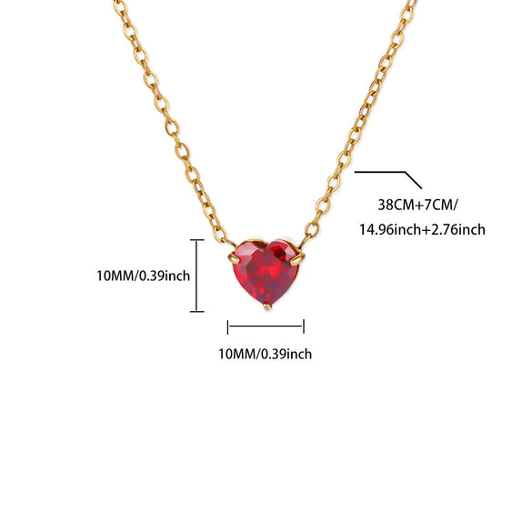 Necklace Stainless Steel Heart Shape Mixed Gemstone Setting Set With Diamonds Furnace Electroplated For Women