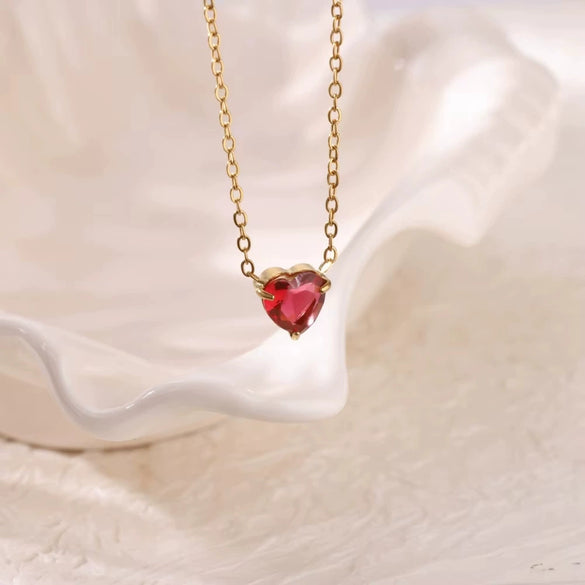 Necklace Stainless Steel Heart Shape Mixed Gemstone Setting Set With Diamonds Furnace Electroplated For Women