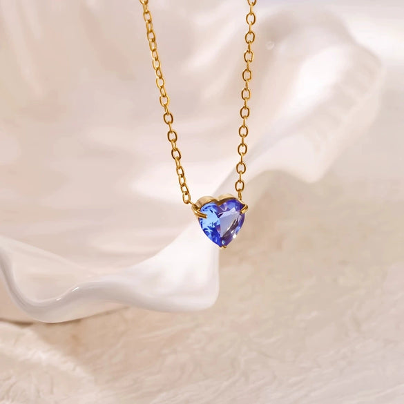 Necklace Stainless Steel Heart Shape Mixed Gemstone Setting Set With Diamonds Furnace Electroplated For Women