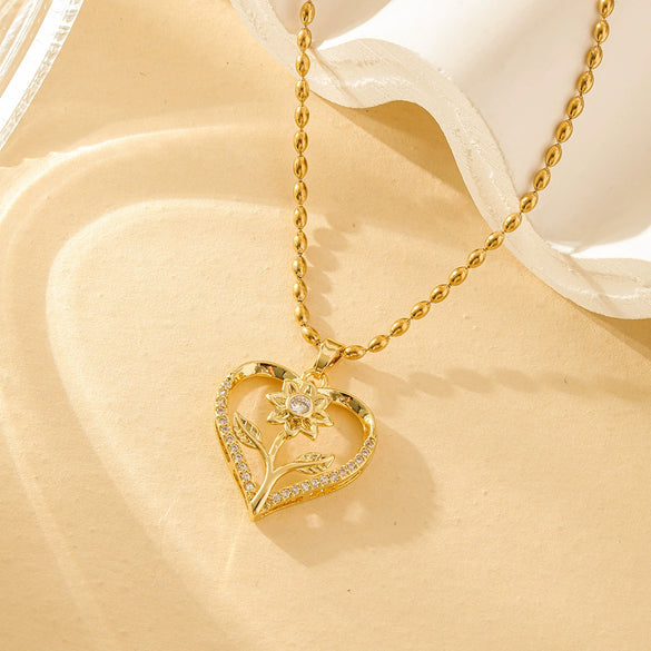 Necklace Stainless Steel Heartshaped Mixed Gemstone Inlay Electroplating For Women