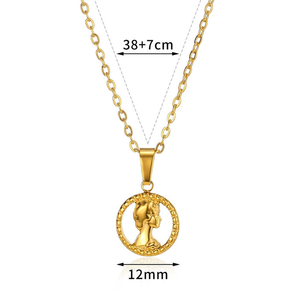 Necklace Stainless Steel Hip Hop Style Round Queen's Head Portrait Ochain Electroplated Women's