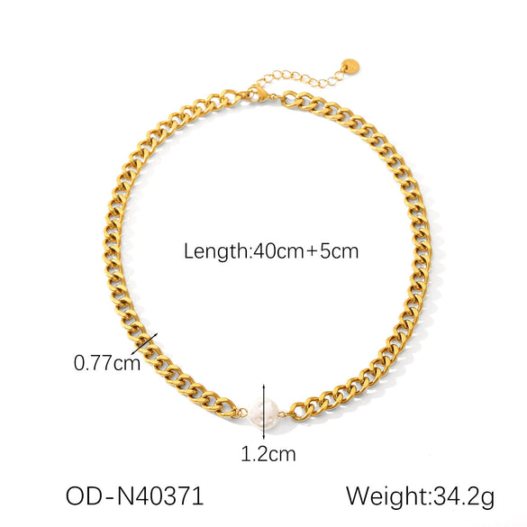 Necklace Stainless Steel Imitation Pearl Geometric Cuban Chain Baroque Style Vacuum Plated Electroplated For Women