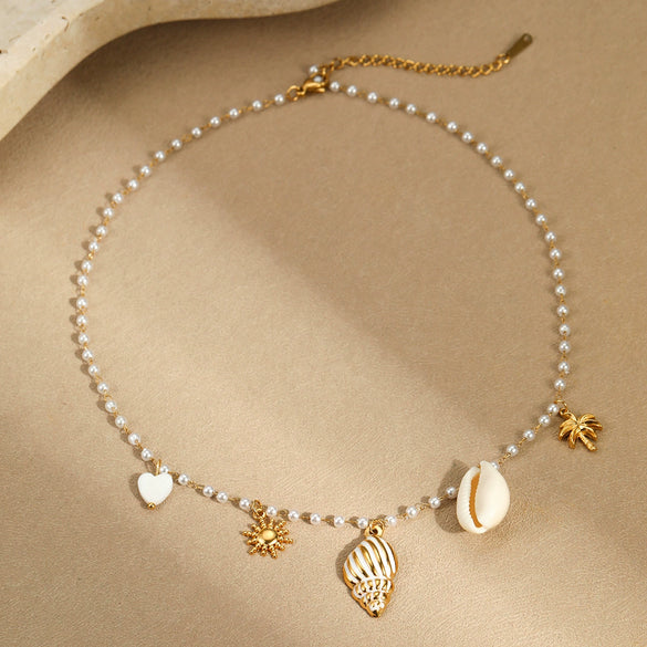 Necklace Stainless Steel Imitation Pearl Marine Elements Geometric Electroplating