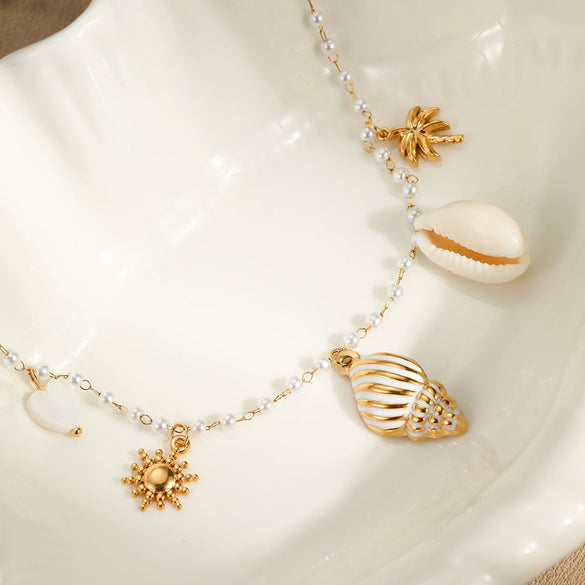 Necklace Stainless Steel Imitation Pearl Marine Elements Geometric Electroplating