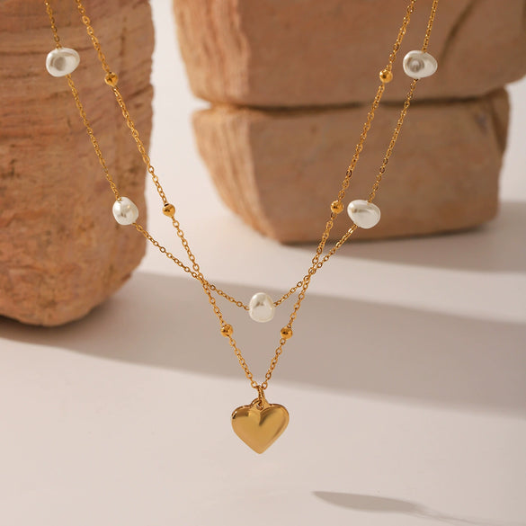 Necklace Stainless Steel Imitation Pearl Titanium Steel Heartshaped Geometric Electroplating For Women