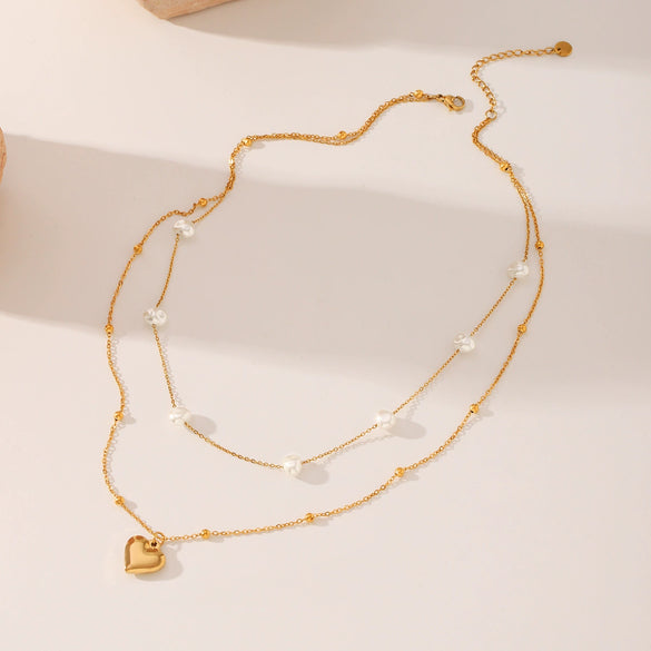 Necklace Stainless Steel Imitation Pearl Titanium Steel Heartshaped Geometric Electroplating For Women