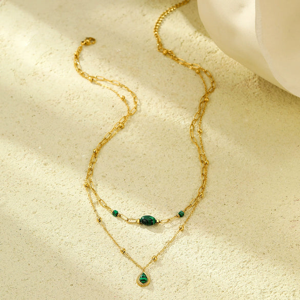 Necklace Stainless Steel Inlaid With Turquoise Natural Stone Electroplating Fashion Women's