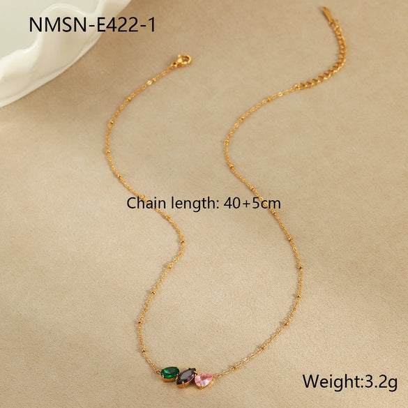 Necklace Stainless Steel 18K Electroplated Dropshaped Geometric Zircon Women's