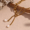 Necklace Stainless Steel 18K Gold Double Layer Cuban Chain O Shaped Freshwater Pearl Geometric Electroplated