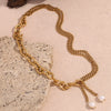 Necklace Stainless Steel 18K Gold Double Layer Cuban Chain O Shaped Freshwater Pearl Geometric Electroplated