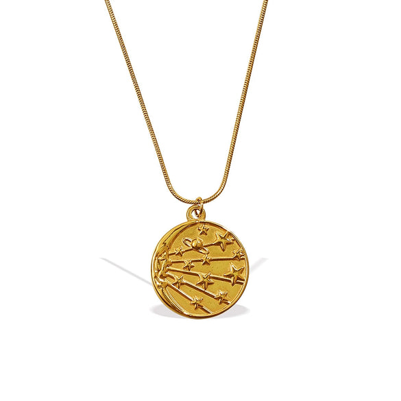 Necklace 316L Stainless Steel 18K Gold Plated French Romantic Stylish Round Pendant Jewelry