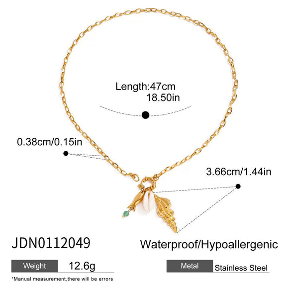 Necklace Stainless Steel 18K Gold Titanium Steel Teeth Conch Hammer Pattern Fish Pendant Electroplating