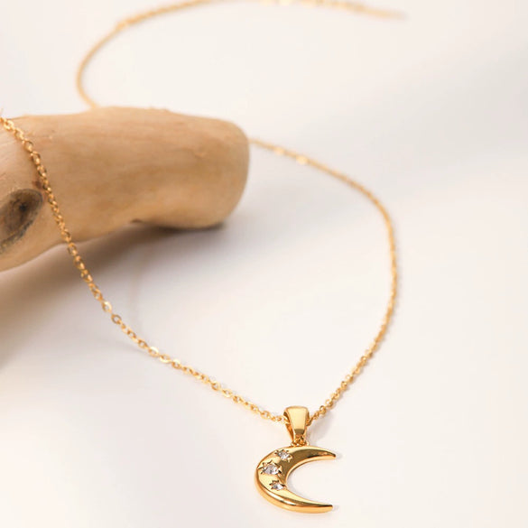 Necklace Stainless Steel 18K Goldplated Geometric Moon Pendant For Women