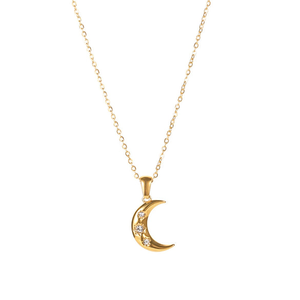 Necklace Stainless Steel 18K Goldplated Geometric Moon Pendant For Women