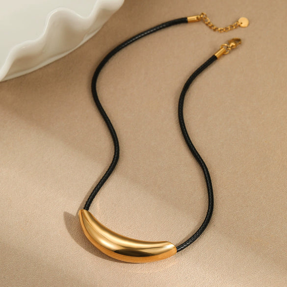 Necklace Stainless Steel Leather Rope Geometric Design Electroplating For Women