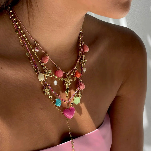 Necklace Stainless Steel Little Fresh Flower Heart Shape Electroplating