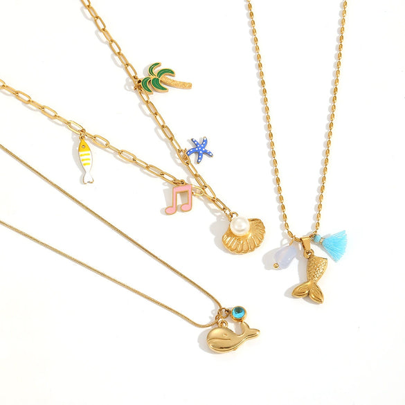 Necklace Stainless Steel Marine Elements Highend Geometric Dripping Oil Women's Cross Chain