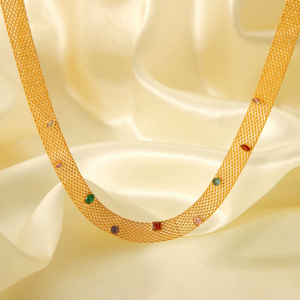 Necklace Stainless Steel Mixed Gem Inlay Geometric Electroplating Women's