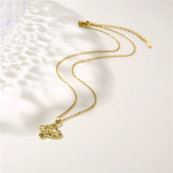 Necklace Stainless Steel Mixed Gem Inlay Heart Shaped Pendant Electroplating