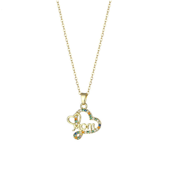 Necklace Stainless Steel Mixed Gem Inlay Heart Shaped Pendant Electroplating