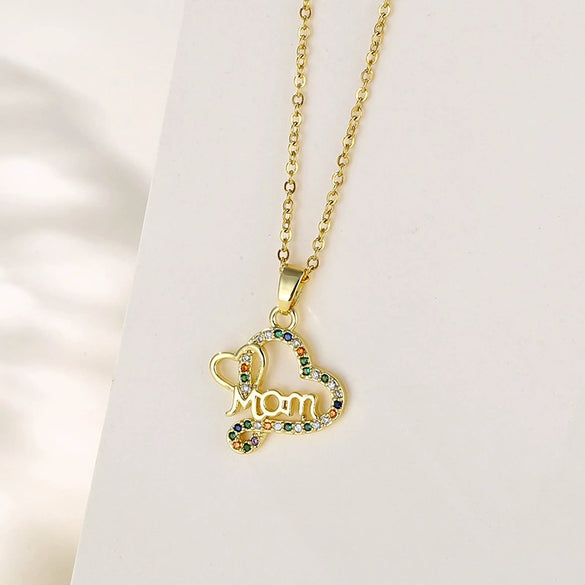 Necklace Stainless Steel Mixed Gem Inlay Heart Shaped Pendant Electroplating