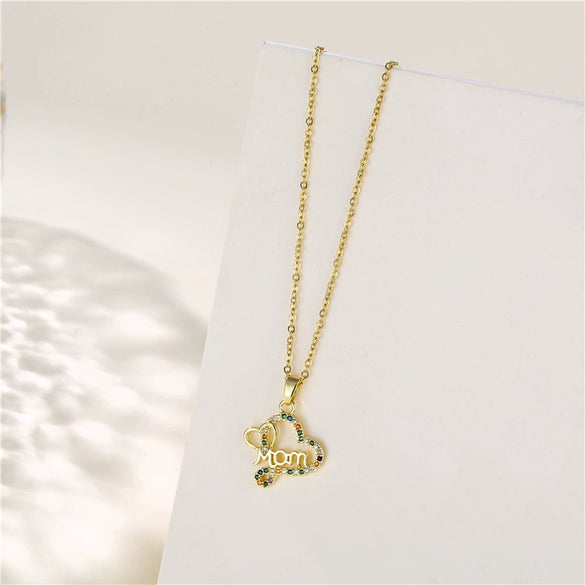Necklace Stainless Steel Mixed Gem Inlay Heart Shaped Pendant Electroplating