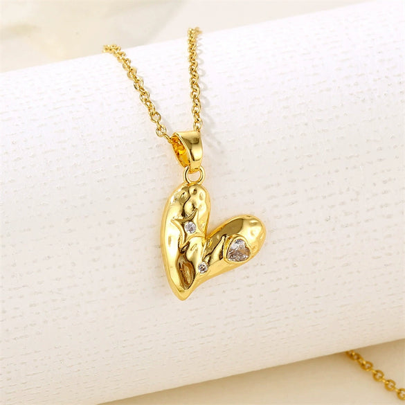 Necklace Stainless Steel Mixed Gem Inlay Heartshaped Electroplating Style For Women